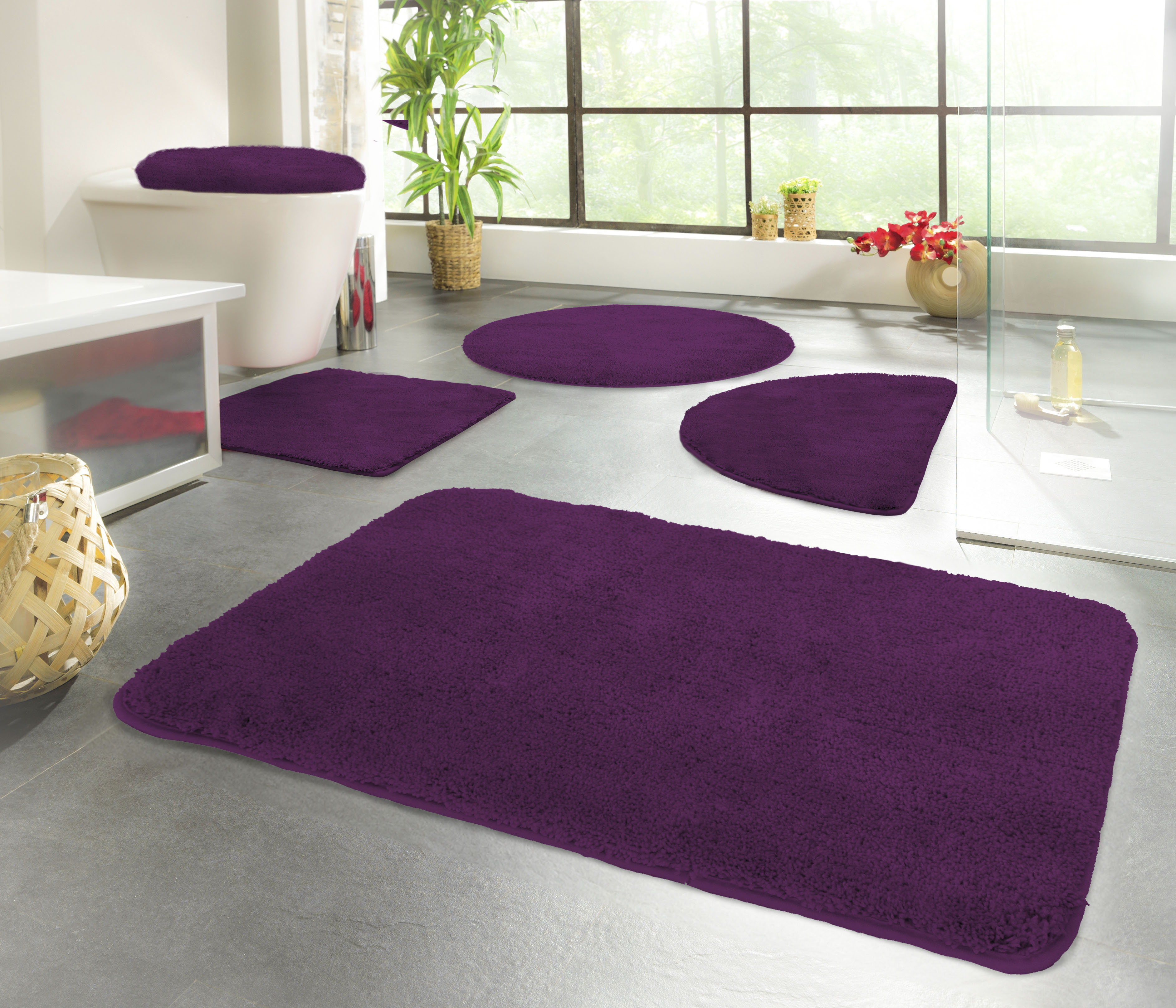 Badematte KINZLER "Chaozhou" Gr. 7, lila (aubergine), H:20mm, Polyester, Badematten, Badematte, Badteppich, Uni Farben, weich, als rechteckig, rund & Set erhältlich