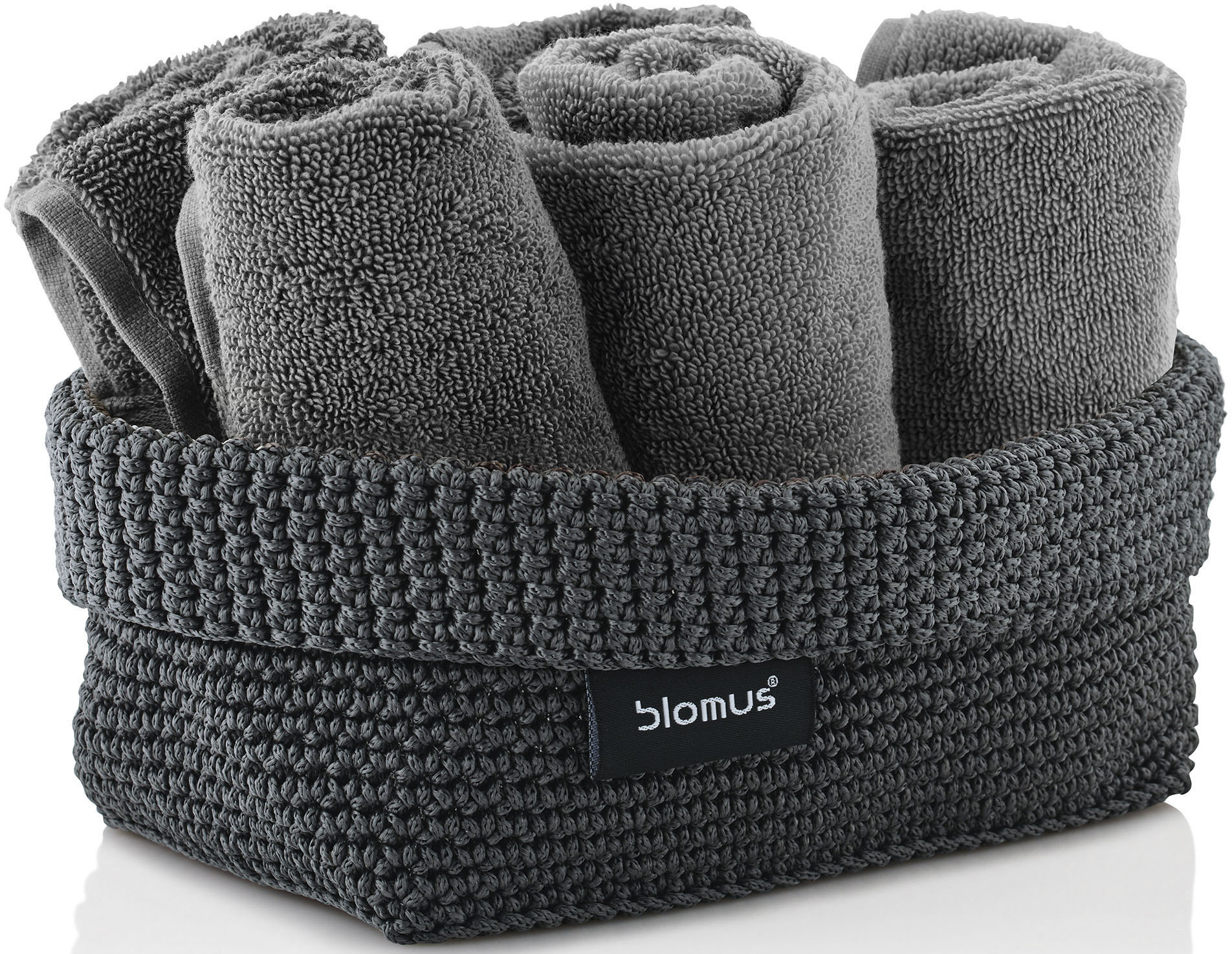 Häkelkorb BLOMUS "TELA", grau (anthrazit), B:11,5cm H:8,5cm T:20cm, Kunststoff, Aufbewahrungsboxen