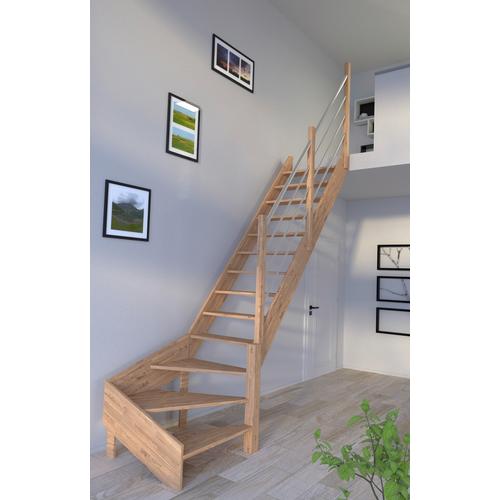 „STARWOOD Raumspartreppe „“Massivholz Rhodos, Holz-Edelstahl““ Treppen gewendelt Rechts, Durchgehende Wangenteile Gr. gewendelt, beige (natur) Treppen“