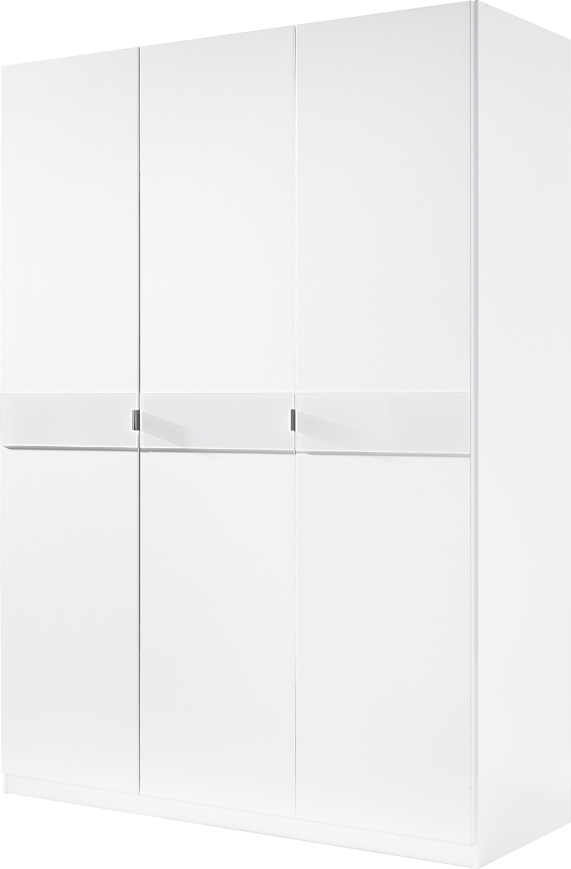 Kleiderschrank 3 "Drehtürenschrank Kleiderschrank Schrank Schlafzimmerschrank Madrid", weiß (weiß, weißglas), B:140cm H:193cm T:54cm, Holzwerkstoff, Schränke, Kleiderschrank, mit farbiger Glasauflage, erweiterbar mit Schrankaufsatz Madrid