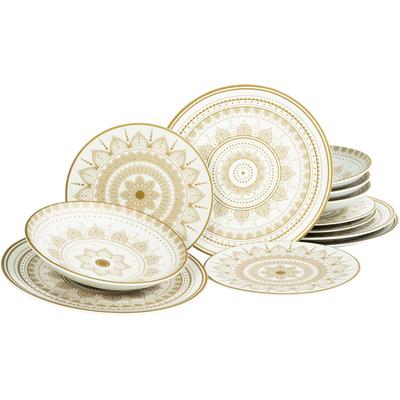 Teller-Set CREATABLE "Mandala Gold", gold (weiß, goldfarben), 12 tlg., Steinzeug, Geschirr-Sets, Service, goldene orient