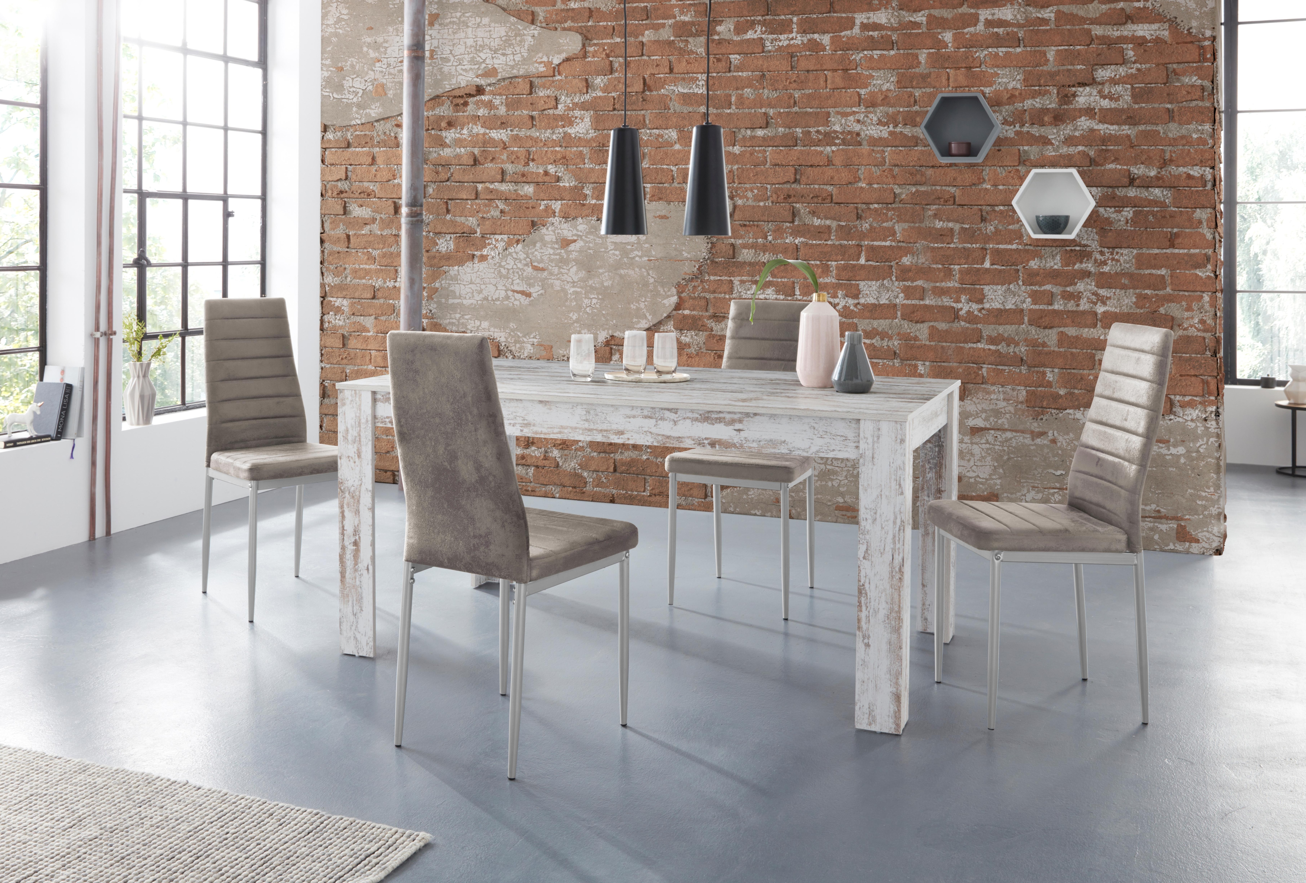 Essgruppe INOSIGN "Lynn160/Kate", weiß (antikweiß, hellgrau,), B:160cm, Sitzmöbel-Sets, Essgruppe, Tisch mit 4 Stühlen