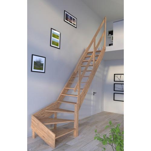 „STARWOOD Raumspartreppe „“Massivholz Rhodos, Holzgeländer““ Treppen gewendelt Rechts, Durchgehende Wangenteile Gr. gewendelt, beige (natur) Treppen“