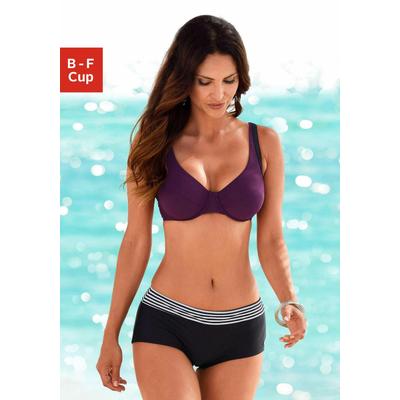 Bügel-Bikini S.OLIVER, Damen, Gr. 40, Cup B, bunt (schwarz, bordeaux), Polyamid, unifarben, gestreift, Bikini-Sets, im Farbmix, Topseller Image
