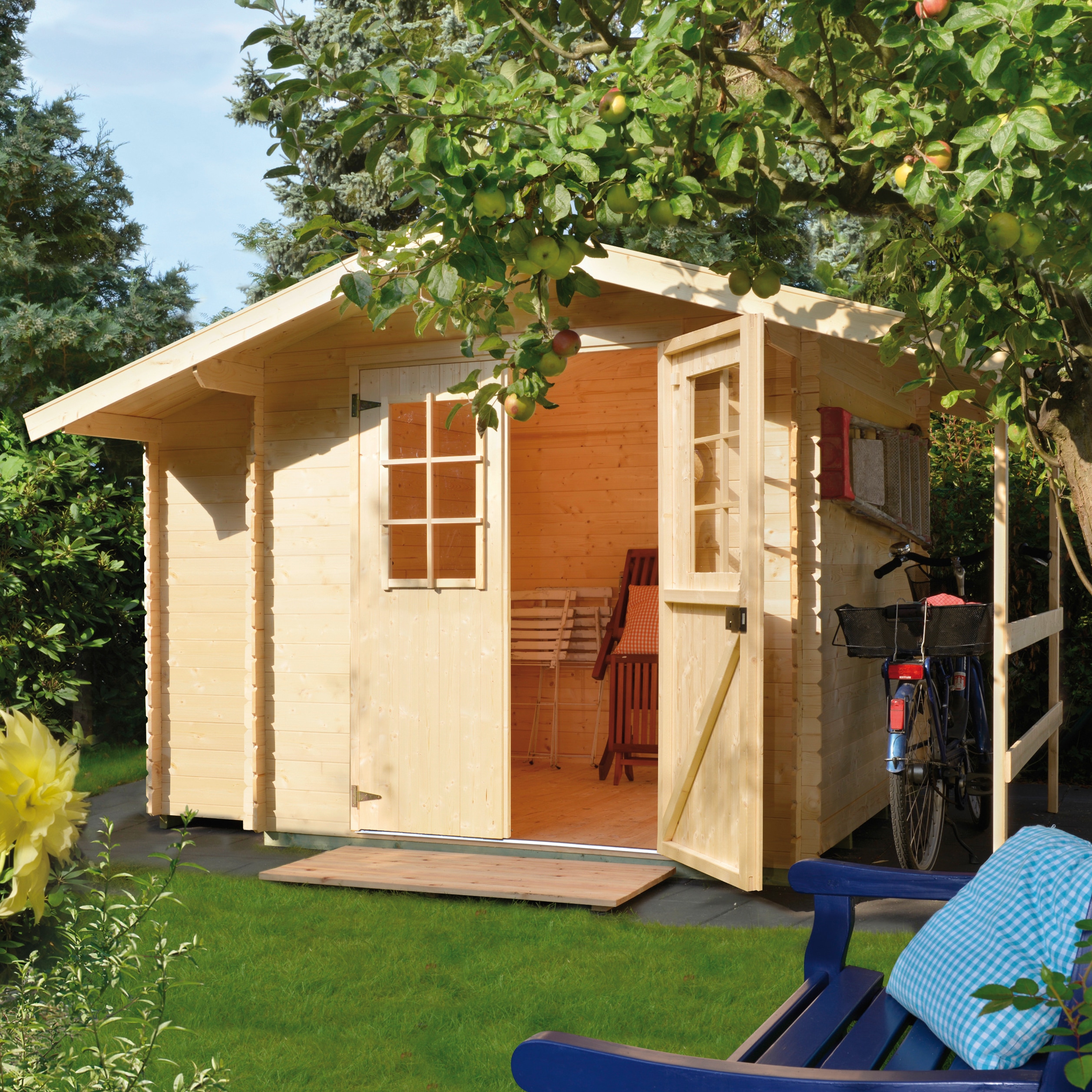 Gartenhaus KIEHN-HOLZ "Schwarze Berge", beige (naturbelassen), Fußboden im Gartenhaus, ohne Dacheindeckung, Holzwerkstoff, Gartenhäuser, Gartenhaus