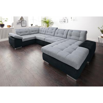 Wohnlandschaft SIT & MORE "Ontario U-Form", grau (schwarz, hellgrau), B:355cm H:75cm T:208cm, Luxus-Microfaser (Variante 2: 90% Polyester, 10% Polyamid), Flachgewebe (100% Polyester), Luxus-Microfaser (Variante 1: 100% Polyester), Sofas, XXL,... Image