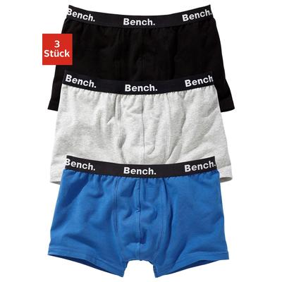 Boxer BENCH. "Boxershorts für Jungen", Kinder, Gr. 170/176, blau (schwarz, grau, meliert, blau), Jersey, Obermaterial: 92% Baumwolle, 8% Elasthan (LYCRA), körpernah, Unterhosen, mit Logo-Webbund Image