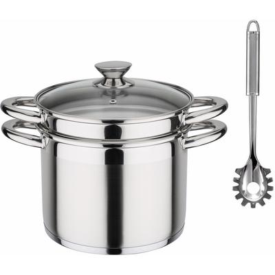 Spaghettitopf GSW "Treviso" Töpfe Gr. 6 l + Ø 22cm, silberfarben Induktion, 6 Liter, inkl. Pastalöffel