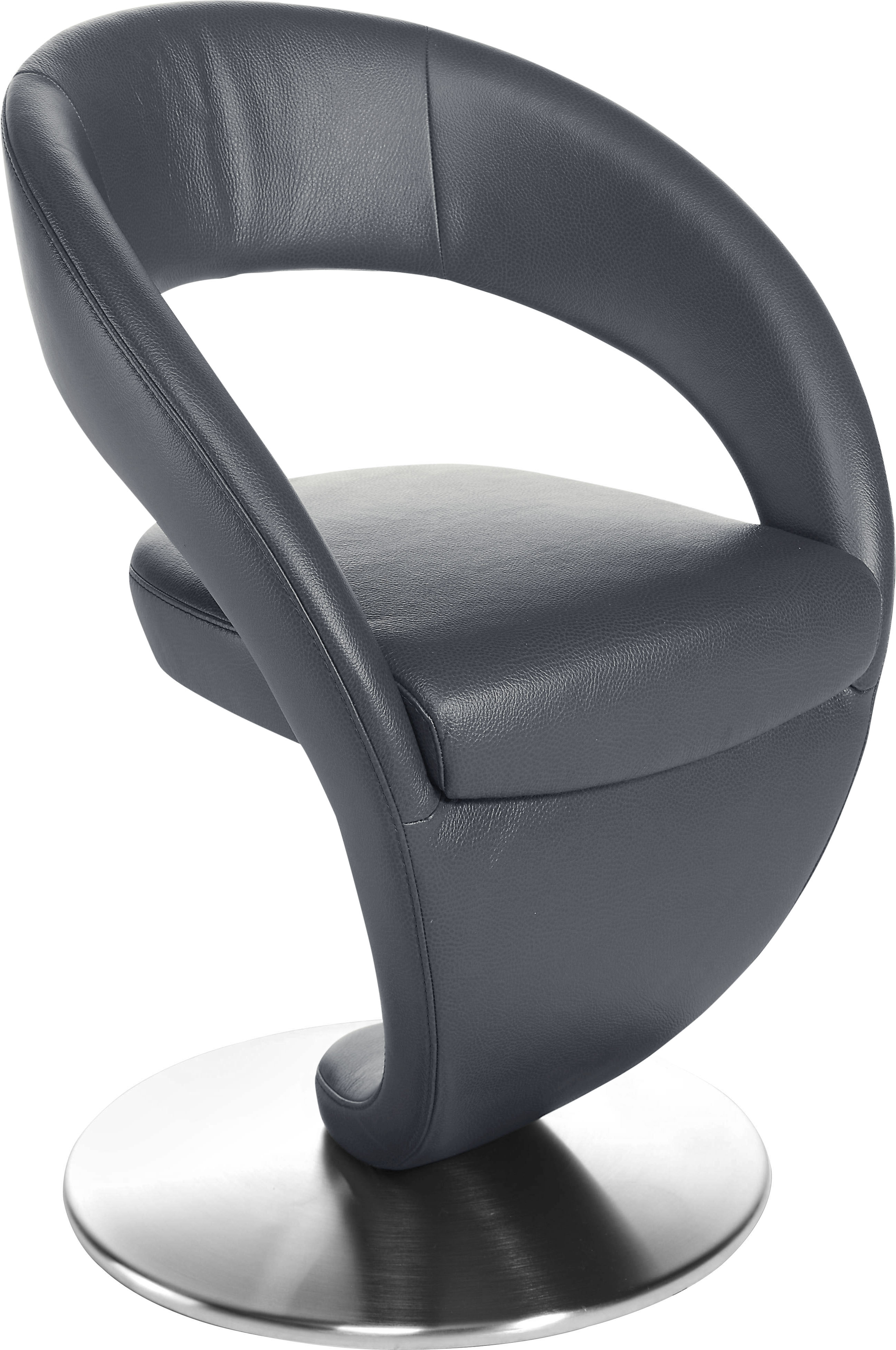 Drehstuhl K+W KOMFORT & WOHNEN "Wave", blau (nachtblau, drehteller in edelstahloptik gebürstet), B:62cm H:86cm T:61cm, Bronco: Nappaleder pigmentiert, Dickleder, 1, 3/1, 5mm, mit rustikal gekörnten Narbenbild, Stühle, Drehstuhl Esszimmerstuhl,...