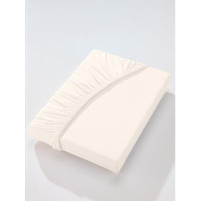 Betttuch BIBERNA Gr. 1, beige (ecru), B:90-100cm L:190-220cm, Jersey, 97% Baumwolle, 3% Elasthan, Laken Image
