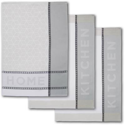 Geschirrtuch DYCKHOFF "HOME / KITCHEN, Maße je Tuch ca. 50x70 cm", grau (taupe, weiß), B:50cm L:70cm, 100% Baumwolle, Geschirrtücher, mit zwei verschiedenen Motiven Image