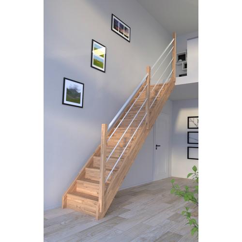 „STARWOOD Systemtreppe „“Massivholz Mykonos, Holz-Edelstahl Weiß Rechts““ Treppen Durchgehende Wangenteile Gr. gerade, beige (natur, weiß) Treppen“