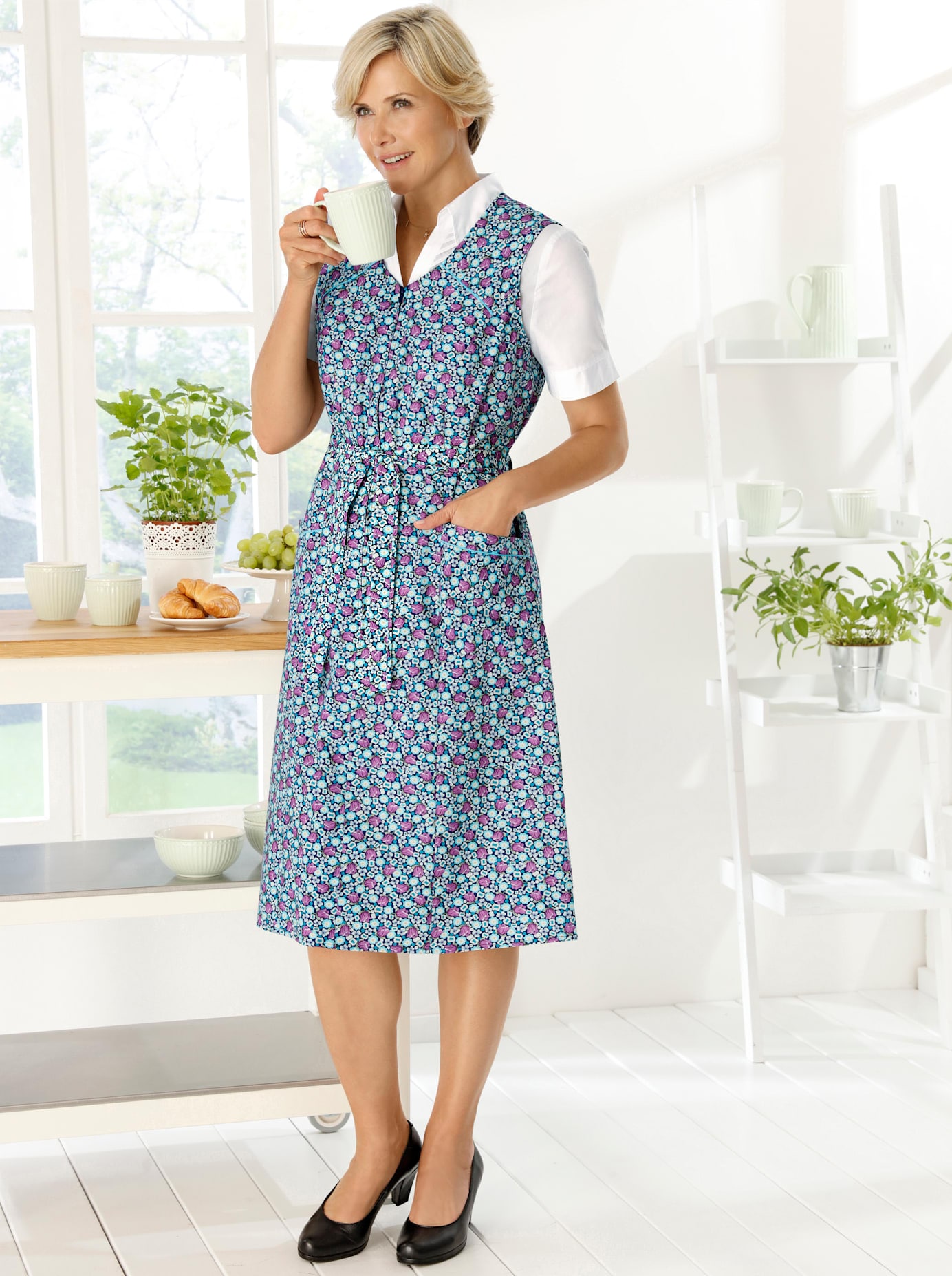 Kochschürze CLASSIC BASICS, Damen, Gr. 40, blau (aquamarine, orchidee), Baumwolle, Schürzen Image