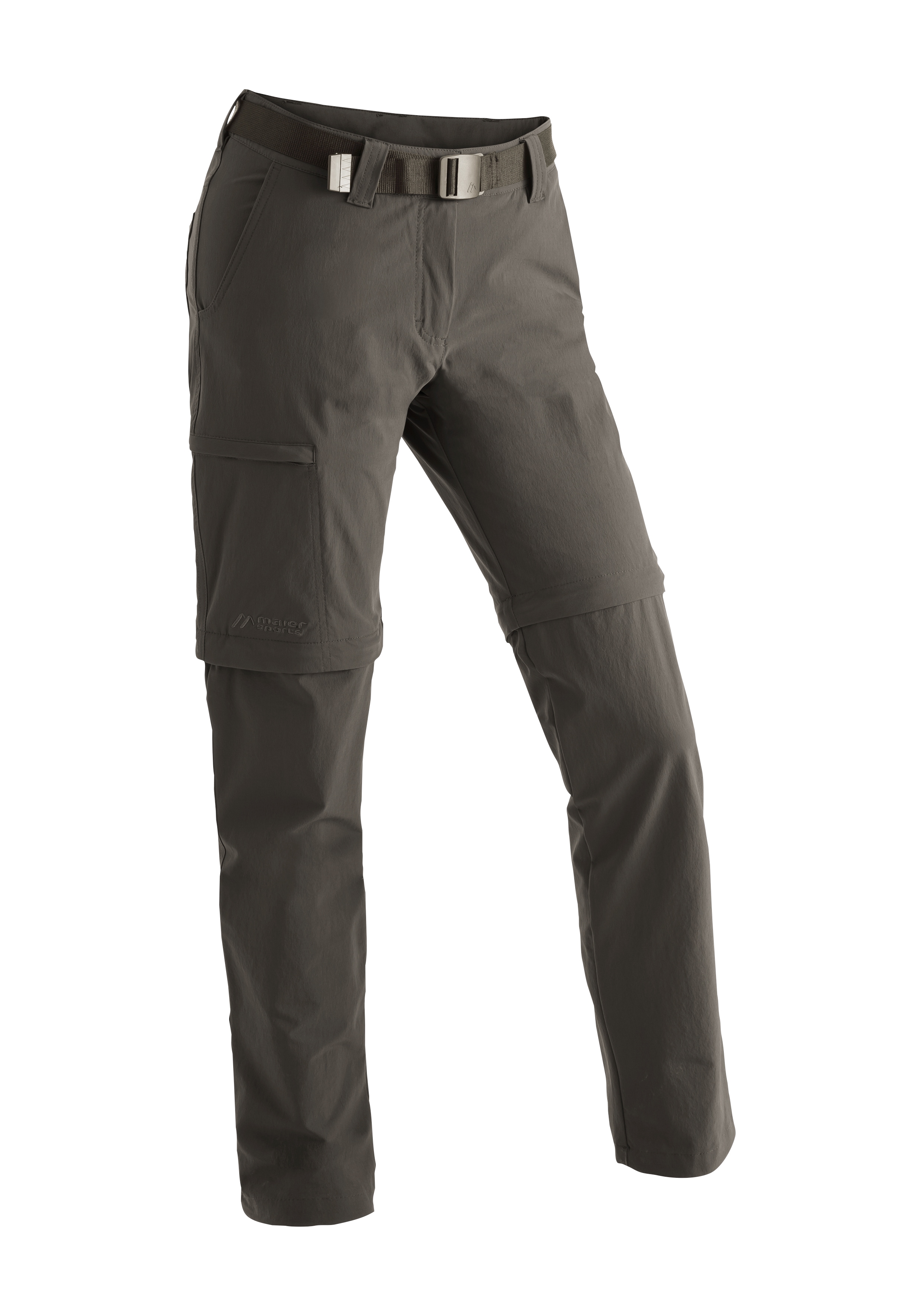 Funktionshose MAIER SPORTS "Inara slim zip", Damen, Gr. 25, Kurzgrößen, braun (schlamm), 90% Polyamid, 10% Elasthan, Hosen, Damen Wanderhose, zipp-off Outdoor-Hose, 4 Taschen, Slim Fit Image