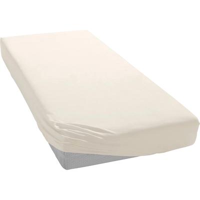 Spannbettlaken BELLANA "Mako-Jersey exclusiv in Gr. 90x200, 140x200 oder 180x200 cm", weiß (schnee), B:120-130cm L:200cm, Mako-Jersey, Obermaterial: 100% Baumwolle, Laken, aus Baumwolle, für Matratzen bis 25 cm Höhe, Bettlaken, Spannbetttuch Image