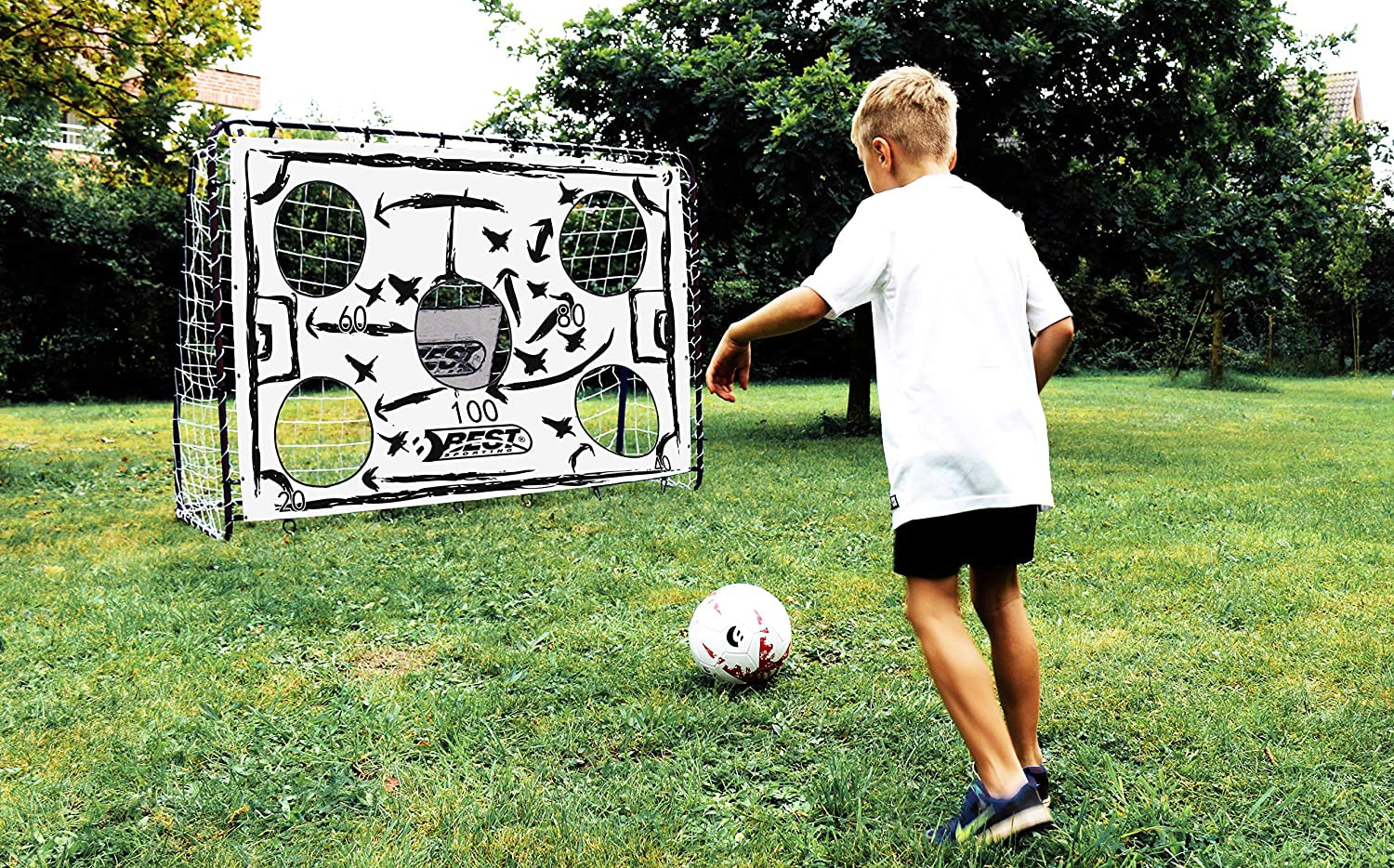 Fußballtor BEST SPORTING "TAKTIK", schwarz (schwarz, weiß), Sport-Tore, Kinder, B/H/L: 76cm x 152cm x 213cm, 1 Stk. Kunstfaser Stahl, Kunstfaser, Stahl, BxLxH: 76x213x152 cm, mit Torwand, B:76cm H:152cm L:213cm