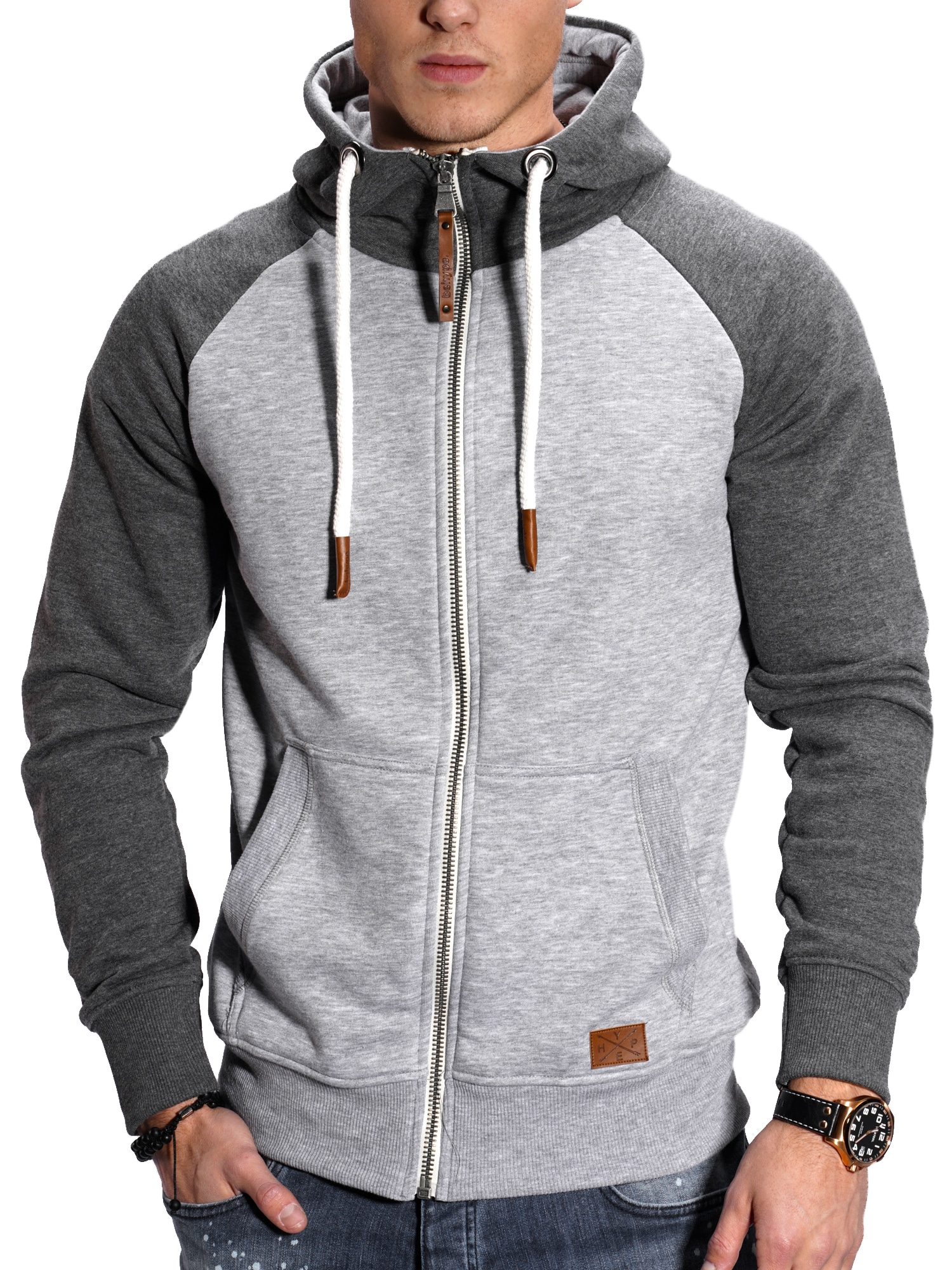 Sweatjacke BEHYPE "RAGLAN", Herren, Gr. S, grau, 70% Baumwolle, 30% Polyester, unifarben, ohne Ausschnitt, Sweatjacken Sweatjacke, mit Raglan-Ärmeln Image