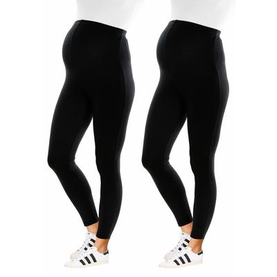Umstandshose NEUN MONATE "2 Stück Umstands-Hosen für Schwangerschaft und Stillzeit", Damen, Gr. 36/38, N-Gr, schwarz, Jersey, Obermaterial: 95% Baumwolle, 5% Elasthan, unifarben, Basic, figurbetont 7/8-Länge, Hosen, 2er Pack Leggings für...