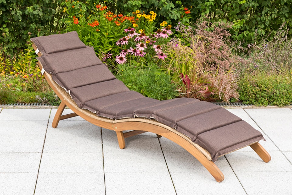 Gartenliege MERXX "Capri", beige (grau), Obermaterial: 100% Polyester. Füllung: 100% Polyurethan, Gartenliegen, Akazie/Polyrattan, klappbar, natur, inkl. Kissen Image