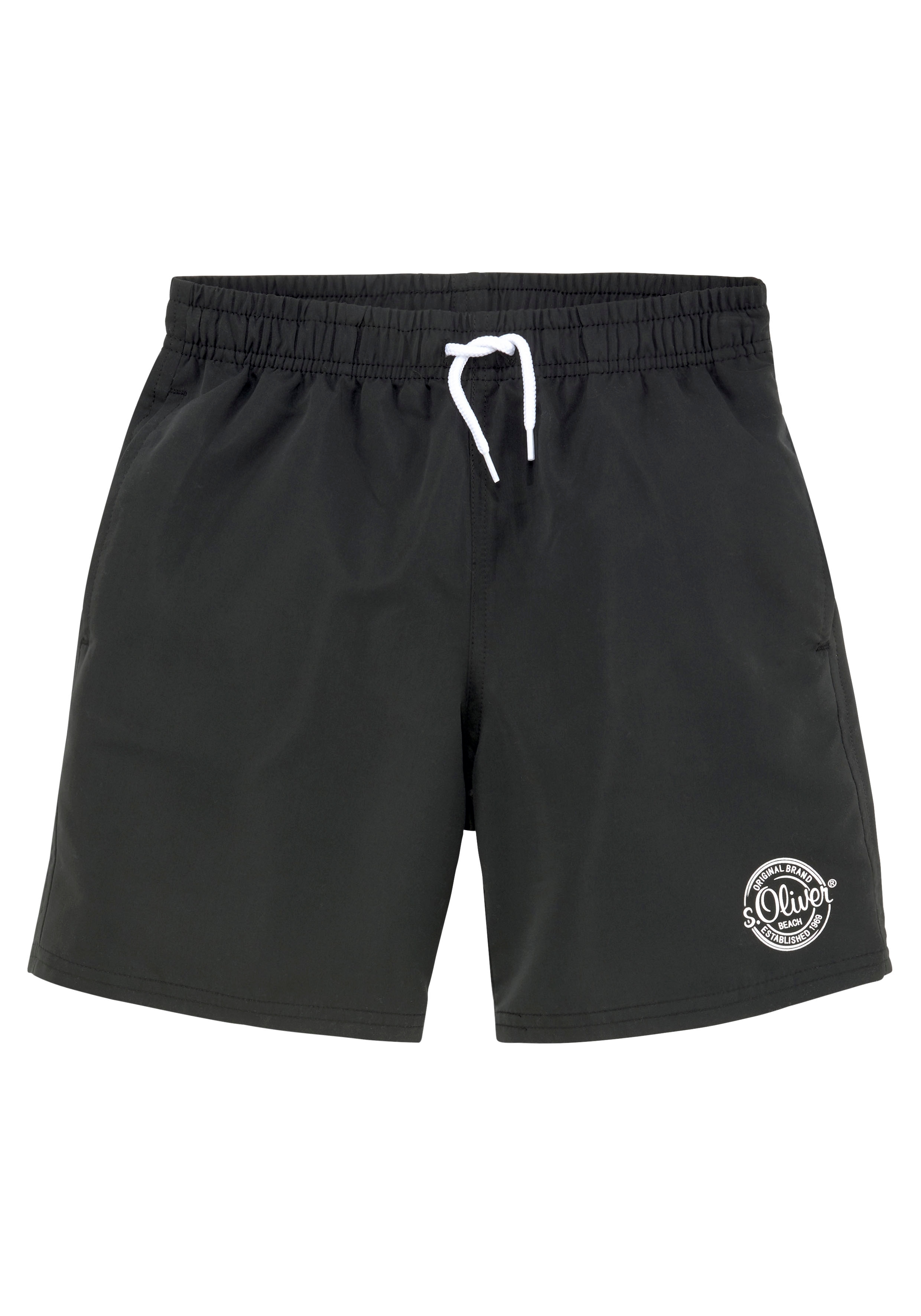 Badeshorts S.OLIVER, Kinder, Gr. 158/164, N-Gr, schwarz, Polyester, Badehosen, mit seitlichem Logodruck Image