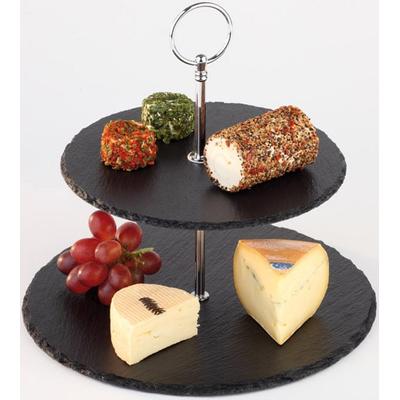 Etagere APS "2-stufige Etagere", bunt (grau, silberfarben), H:24cm, Schiefer, Metall, Servierplatten, Naturschiefer, 2-stufig Image