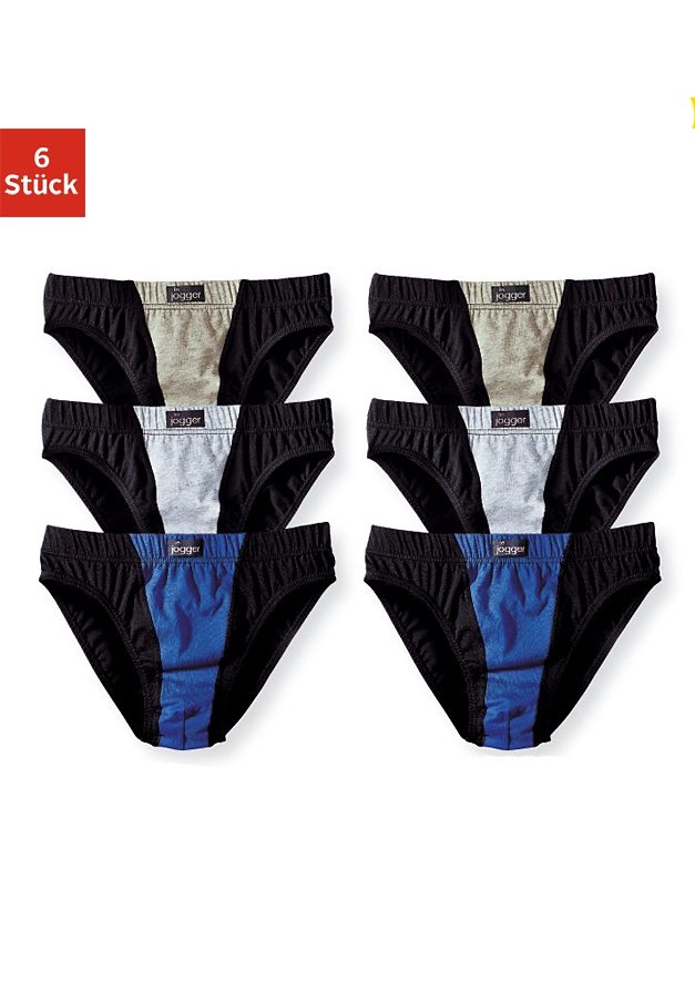 Slip LE JOGGER, Kinder, Gr. 116, bunt (blau, schwarz, grau, schwarz, khaki, meliert, schwarz), Jersey, Obermaterial: 100% Baumwolle, unifarben, körpernah, Unterhosen, mit farblich abgesetztem Einsatz Image