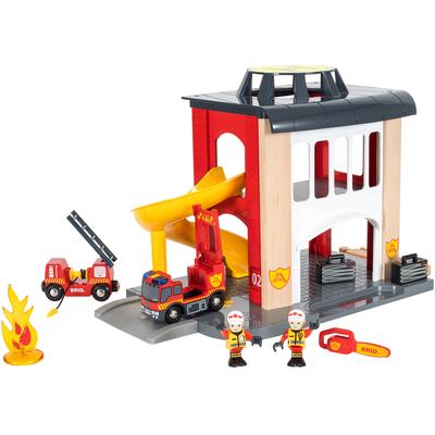 Spiel-Feuerwehrwache BRIO "BRIO WORLD, Große Feuerwehrstation mit Einsatzfahrzeug", bunt, Fahrzeug-Spielwelten, KinderB: