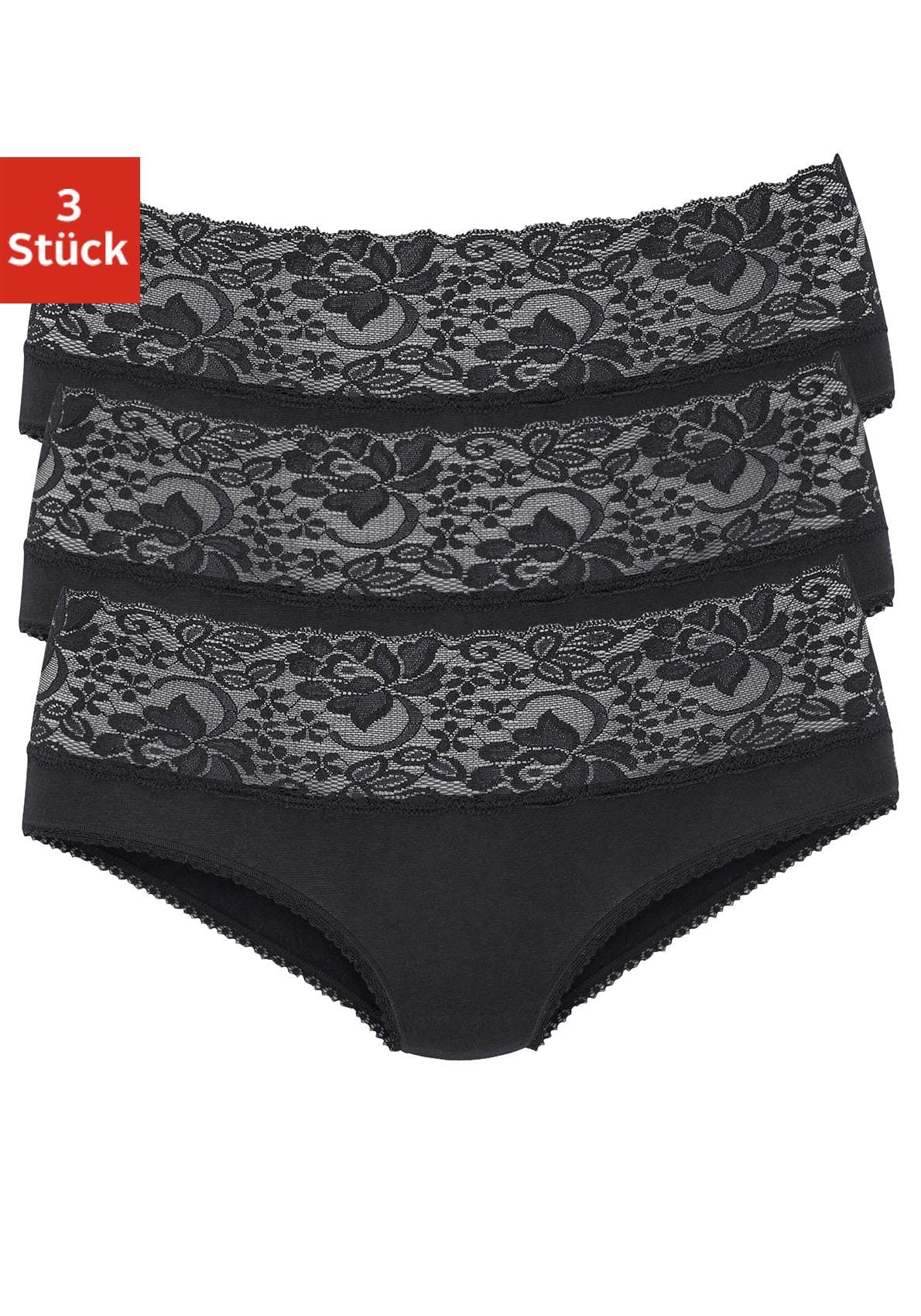 Slip VIVANCE, Damen, Gr. 32/34, schwarz, Single Jersey, Obermaterial: 95% Baumwolle, 5% Elasthan. Spitze: 93% Polyamid, 7% Elasthan (LYCRA), unifarben, bequem, Unterhosen, aus elastischer Baumwolle mit floraler Spitze Image