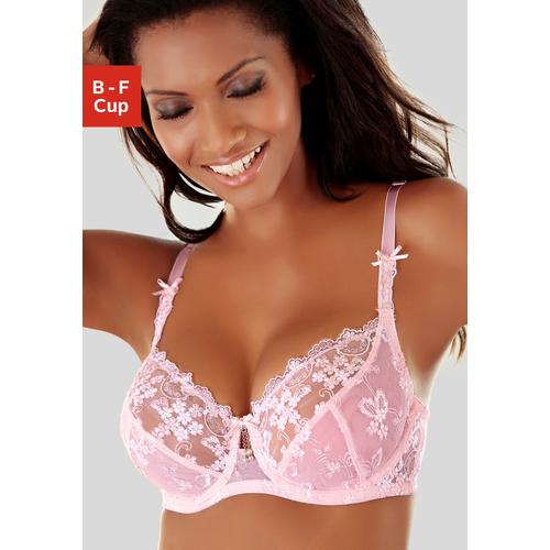 Bügel-BH LASCANA Gr. 80, Cup F, rosa (rosé, creme) Damen BHs BH Bügel-BH Dirndl-BH Hochzeitsdessous Hochzeitswäsche Spitzen-BH Spitzenwäsche Trachtenwäsche mit transparenter Stickerei-Spitze, Dessous