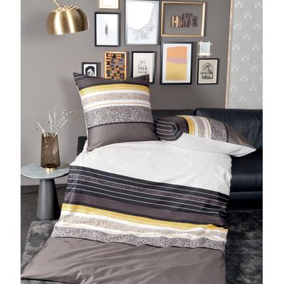 Bettwäsche JANINE "J. D. 87046", bunt (gelb, goldfarben, braun, schwarz), B/L: 200cm x 220cm, 2 St., Mako-Satin, B/L: 80cm x 80cm & 80cm x 80cm, Mako-Satin, Obermaterial: 100% Baumwolle, Bettwäsche, Bettwäsche aus Baumwolle, gestreifte Bettwäsche... Image