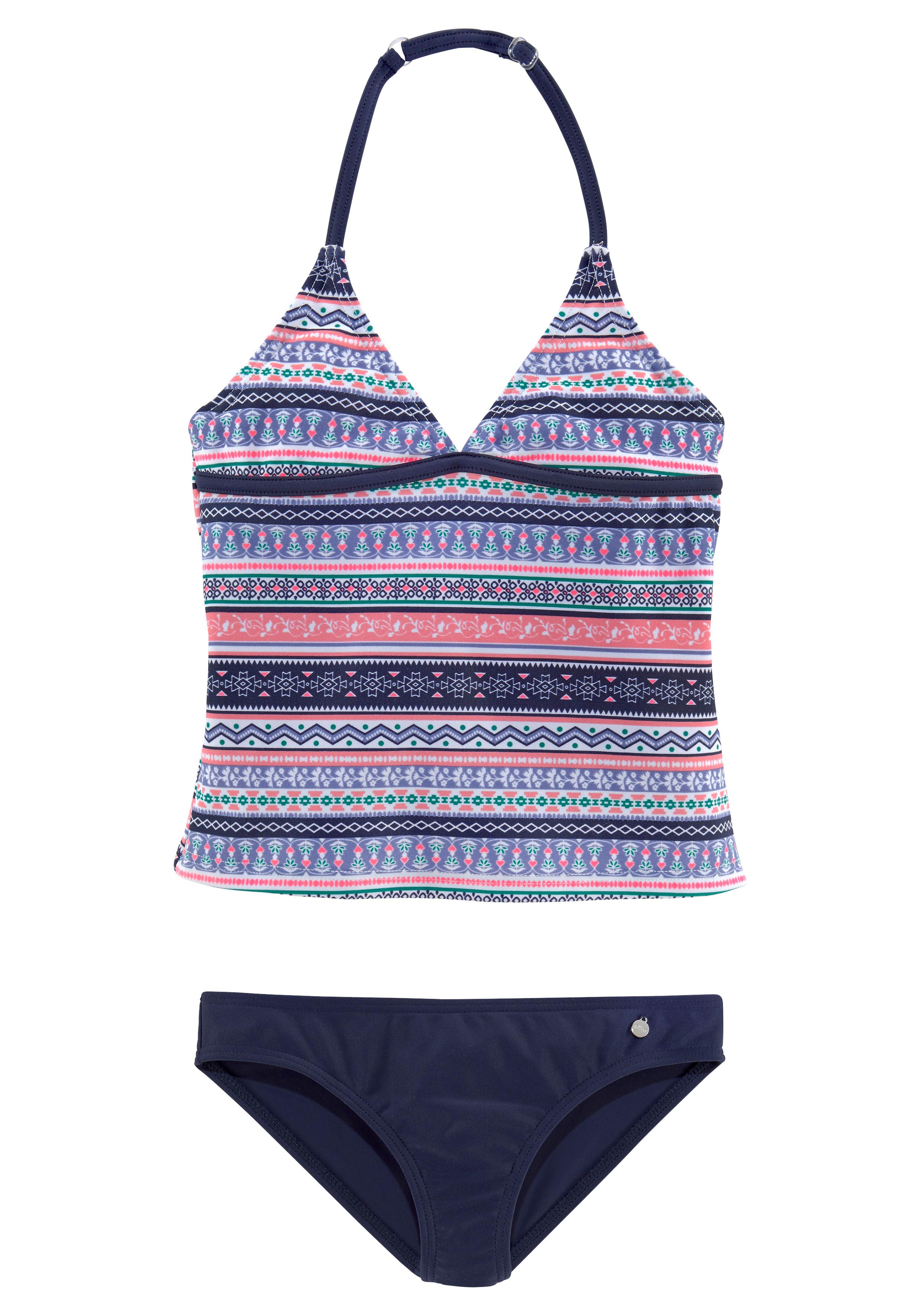 Tankini S.OLIVER "Barcelona Kids", Kinder, Gr. 170/176, N-Gr, bunt (blau, rosé, gestreift), Polyamid, Colorblocking, Bikini-Sets, im frechen Streifen-Look Image