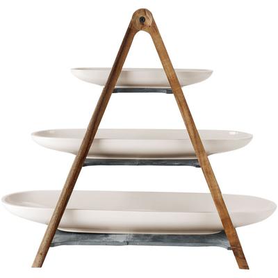 Etagere VILLEROY & BOCH "Artesano Original Eye Catcherset", weiß, Porzellan, Schiefer, Holz, Servierplatten, Geeignet für Obst, Baguette oder Antipasti Image