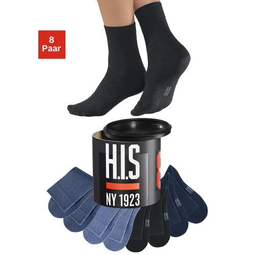 Socken H.I.S Gr. 43-46, bunt (schwarz, marine, jeans) Damen Socken in der Geschenkdose