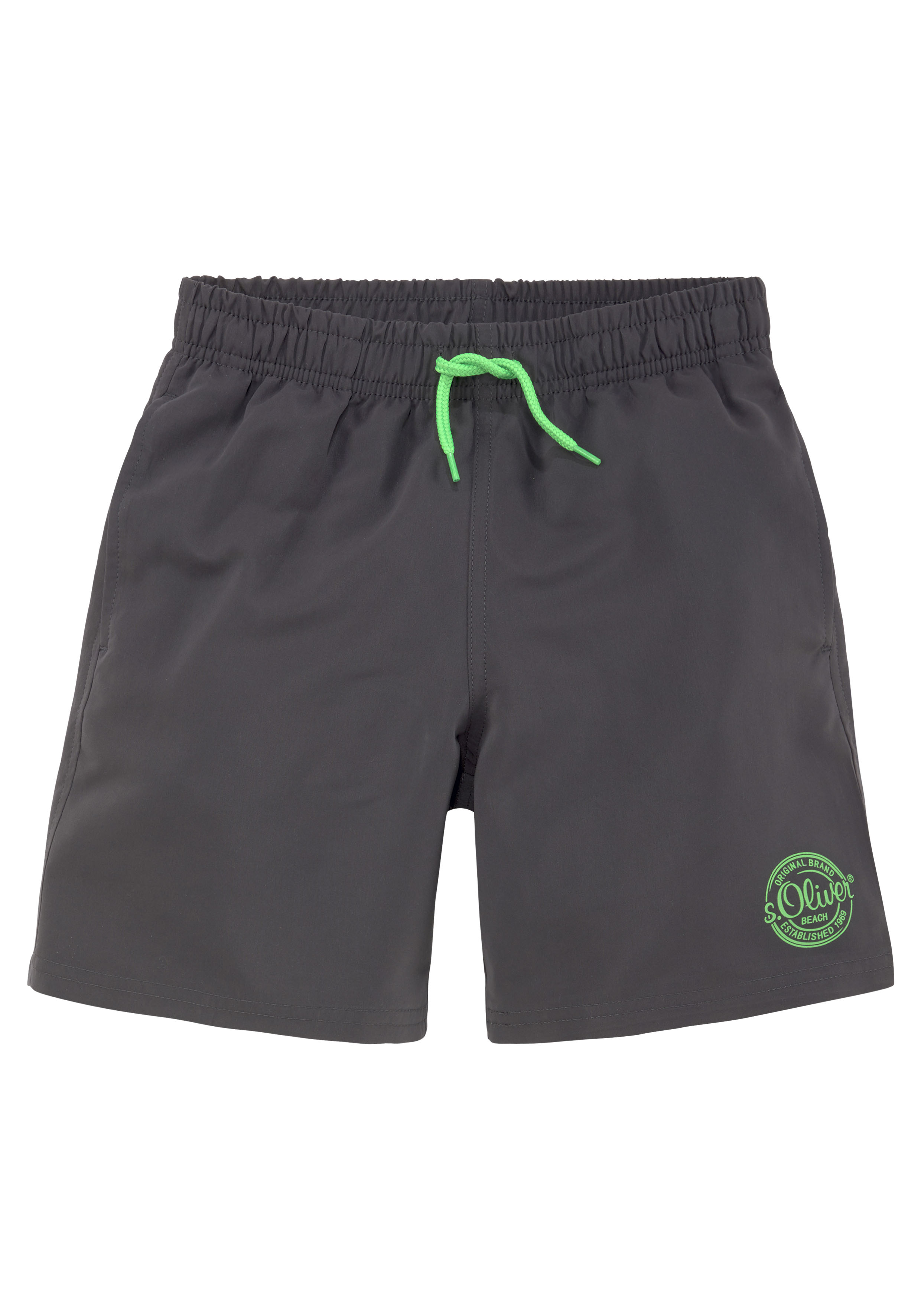 Badeshorts S.OLIVER, Kinder, Gr. 146/152, N-Gr, grau, Polyester, Badehosen, mit seitlichem Logodruck Image