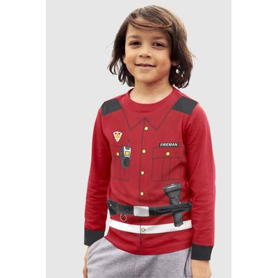 Langarmshirt KIDSWORLD "FEUERWEHR", Jungen, Gr. 116/122, rot, Obermaterial: 100% Baumwolle, bedruckt, Basic, Basic, Rundhals, Langarm, Shirts, Langarm, Basic-Passform, bedruckt, Rundhalsausschnitt Image
