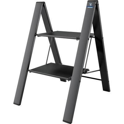 Trittleiter BISCHOF COLOMBO "Leonardo Black 1", schwarz (schwarz, dunkelgrau), B:50cm H:79cm, Aluminium, Leitern, 2-stufig, Tragkraft 150 kg, Aluminium Image