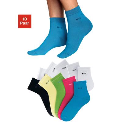 Kurzsocken H.I.S, Damen, Gr. 39-42, bunt (bunt, weiß), Polyamid, Baumwolle, Elasthan, uni, elastisch, Socken, aus leichter atmungsaktiver Qualität Image