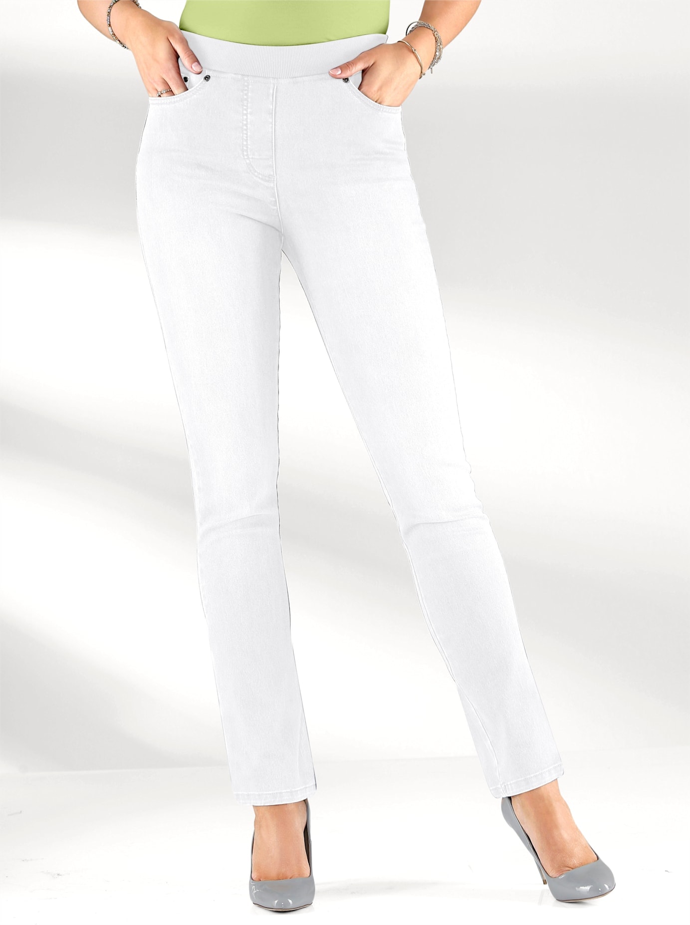 Schlupfjeans INSPIRATIONEN, Damen, Gr. 22, Kurzgrößen, weiß, 76% Baumwolle, 22% Polyester, 2% Elasthan, unifarben, lang, Jeans Schlupfjeans