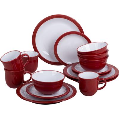 Kombiservice RETSCH ARZBERG "Geschirr-Set, Service CAMDEN", rot (rot, weiß), 16 tlg., Steinzeug, Geschirr-Sets, rustikaler Landhaus-Charm, 16 Teile, für 4 Personen Image