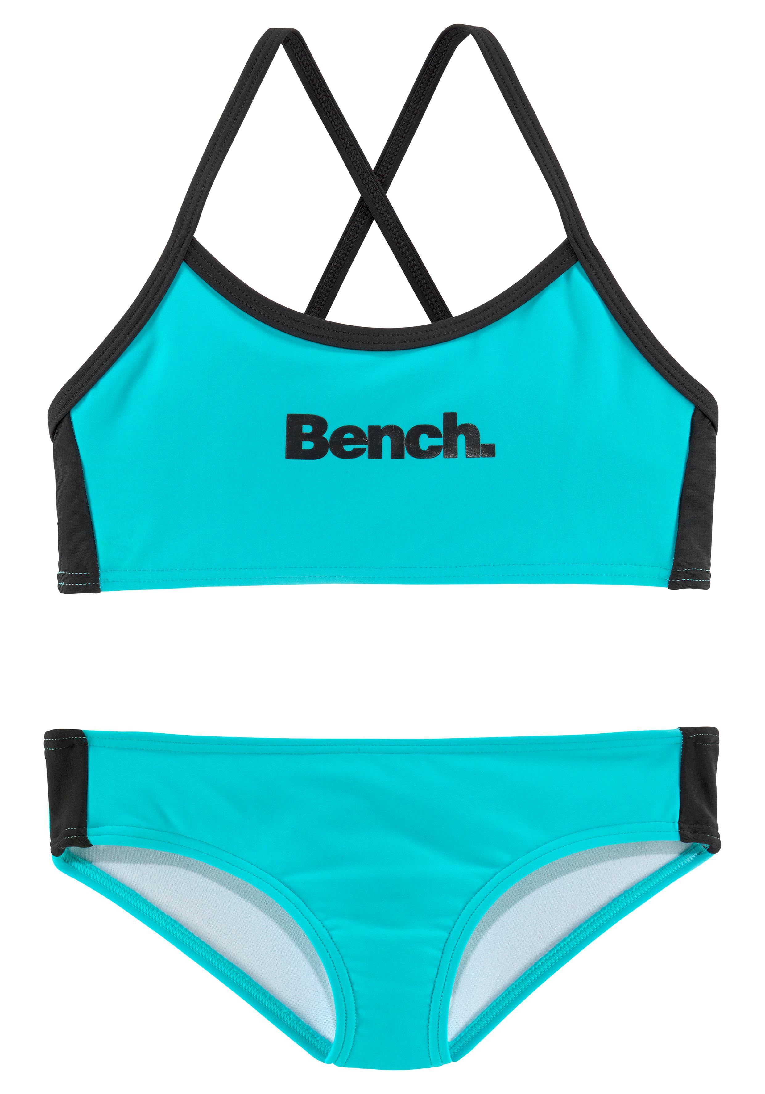 Bustier-Bikini BENCH., Kinder, Gr. 146/152, N-Gr, blau (türkis, schwarz), Polyamid, gestreift, Bikini-Sets, mit gekreuzten Trägern Image