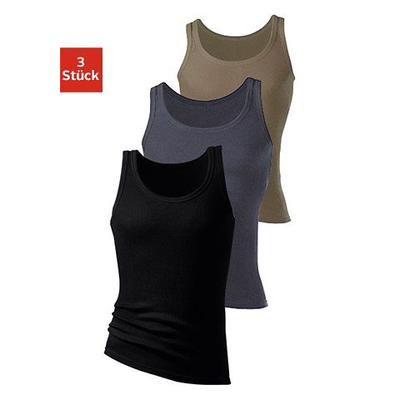 Tanktop H.I.S "Feinripp", Herren, Gr. 7, grün (olivgrün, schwarz, anthrazit), Feinripp, Obermaterial: 100% Baumwolle, unifarben, Basic, figurbetont, tiefer Rundhals, ohne Ärmel eingefasste Kante, Tops, ohne Seitennähte Image