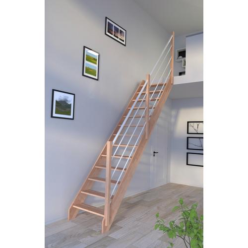 „STARWOOD Raumspartreppe „“Massivholz Rhodos, Holz-Edelstahl Weiß Rechts““ Treppen Durchgehende Wangenteile Gr. gerade, beige (natur, weiß) Treppen“