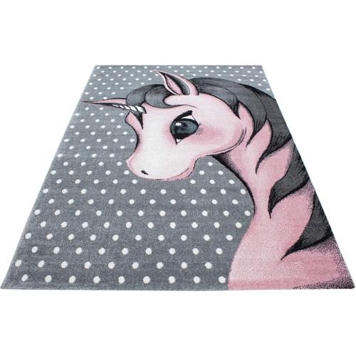 Kinderteppich AYYILDIZ TEPPICHE ""Kids 590"" Teppiche Gr. B: 160 cm 1 St., 12 mm, L: 230 cm, pink (pink, grau) Kinder Einhorn Motiv, Kurzflor