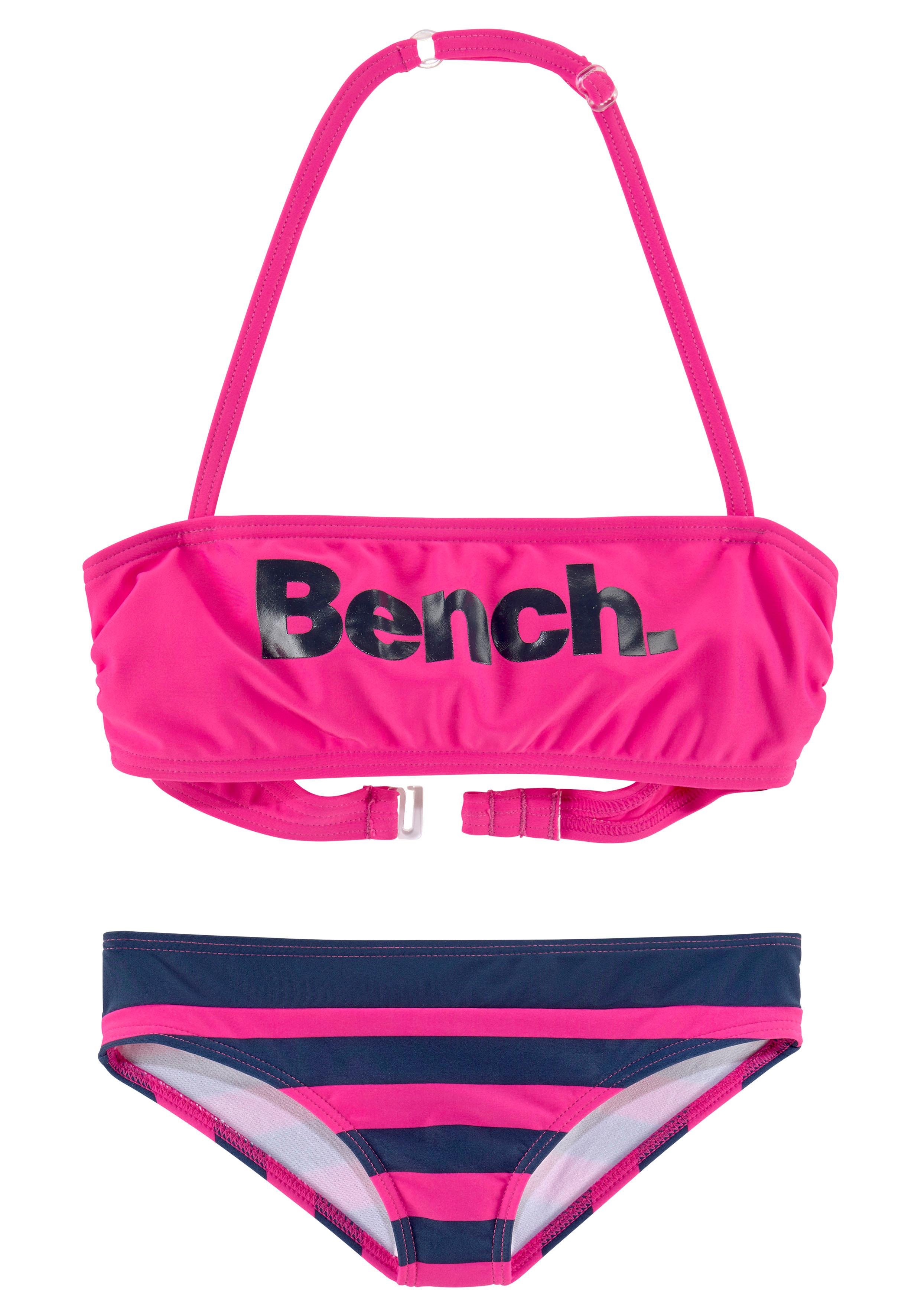 Bandeau-Bikini BENCH., Kinder, Gr. 146/152, N-Gr, bunt (pink, marine), Polyamid, unifarben, Bikini-Sets, mit großem Logoprint Image