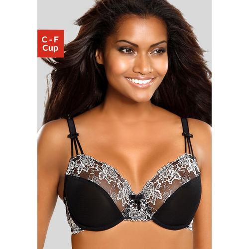 Bügel-BH NUANCE Gr. 80, Cup E, beige (schwarz, creme) Damen BHs BH Bügel-BH Hochzeitsdessous Hochzeitswäsche Spitzen-BH Spitzenwäsche Große Größen-BHs mit Stickereispitze, Dessous