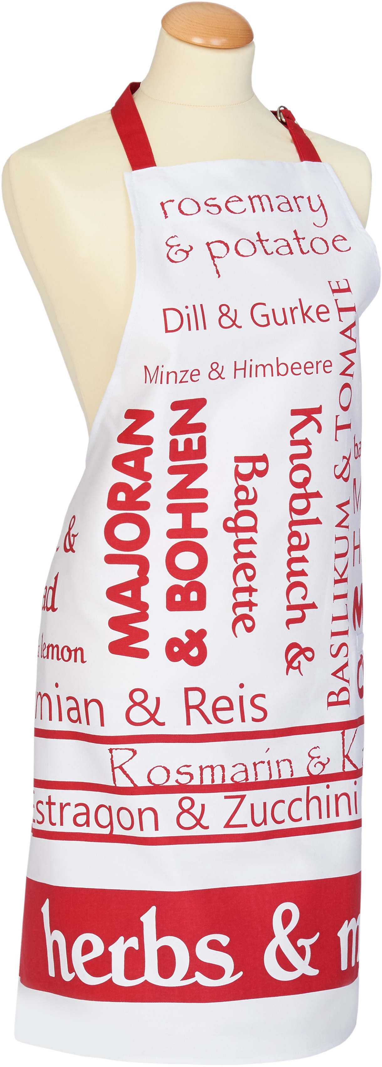 Kochschürze STUCO "Herbs&More", rot (weiß, rot), B:80cm L:85cm, Baumwolle, Schürzen Image