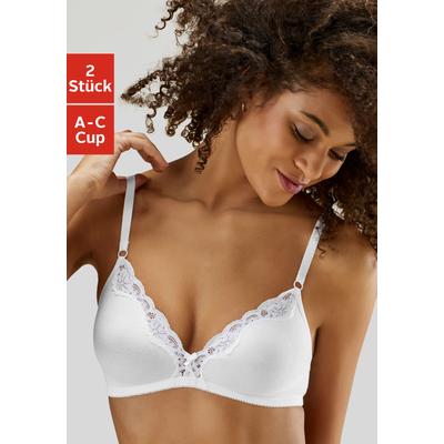 Bralette-BH PETITE FLEUR, Damen, Gr. 70, Cup B, weiß (2x weiß), Spitze, Obermaterial: 90% Baumwolle, 5% Elasthan, 5% Polyamid, klassisch, BHs Wäsche Teenie-BH BH BH-Set, ohne Bügel aus Baumwolle mit Spitze Image