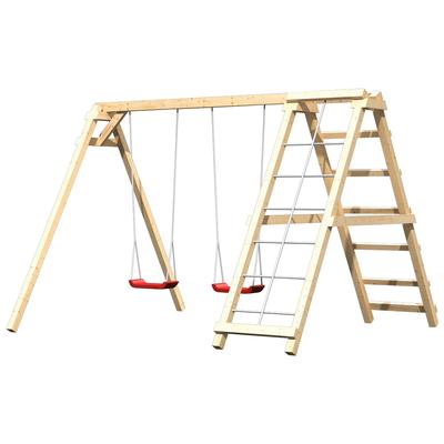 Doppelschaukel KONIFERA "Felix", beige (natur, rot), Schaukeln, KinderB:308cm H:213cm T:264cm, Holzwerkstoff, BxTxH: 308x264x213 cm, B:308cm H:213cm T:264cm