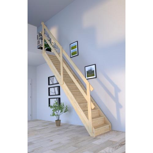 „STARWOOD Raumspartreppe „“Massivholz Korfu, mit Holzgeländer““ Treppen Durchgehende Wangenteile Gr. gerade, beige (natur) Treppen“