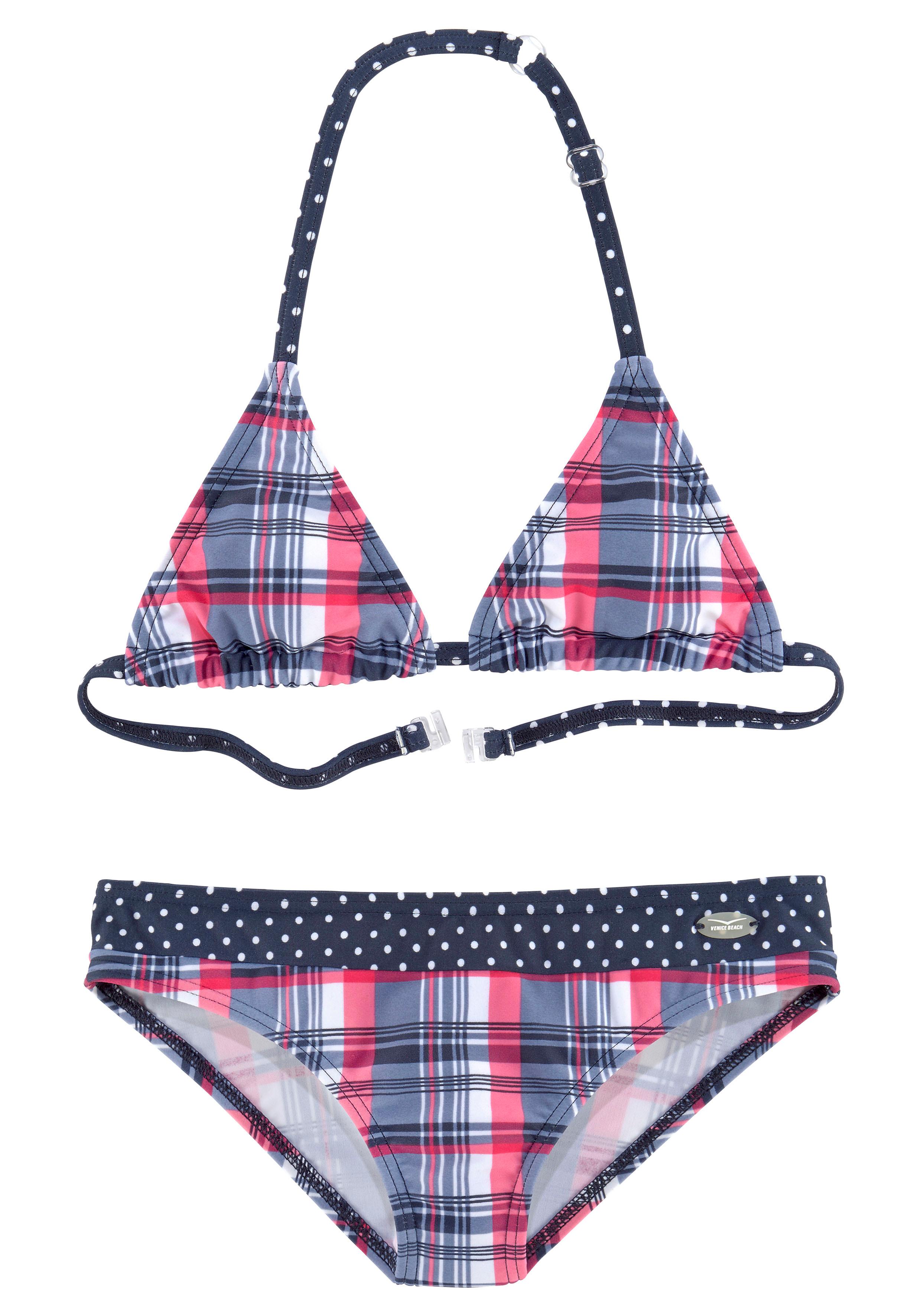 Triangel-Bikini VENICE BEACH, Kinder, Gr. 122/128, N-Gr, blau (marine, kariert), Polyamid, Bikini-Sets, im süßen Karodruck Image